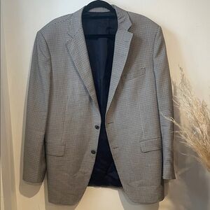 Elegant Samuelsohn Blue and Brown Checkered Blazer Sz 44